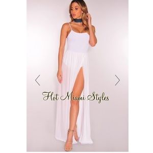 Hot Miami Style White Sheer Slit Maxi Dress